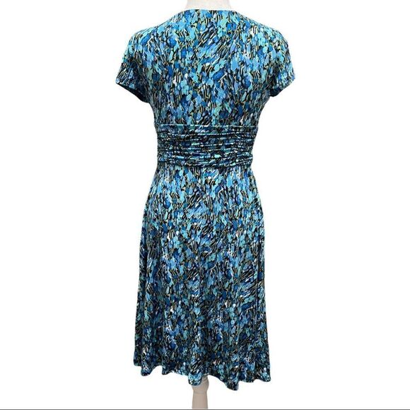 Studio I Blue Printed Ruched & Buckle Waistband Dress Sz 6 - Picture 3 of 16